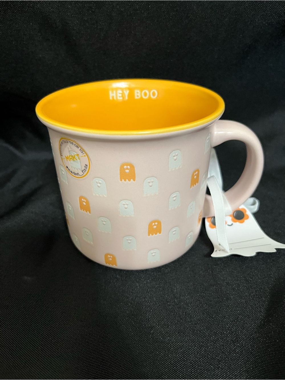 Hey Boo Pink Ceramic Mug with Orange Interior